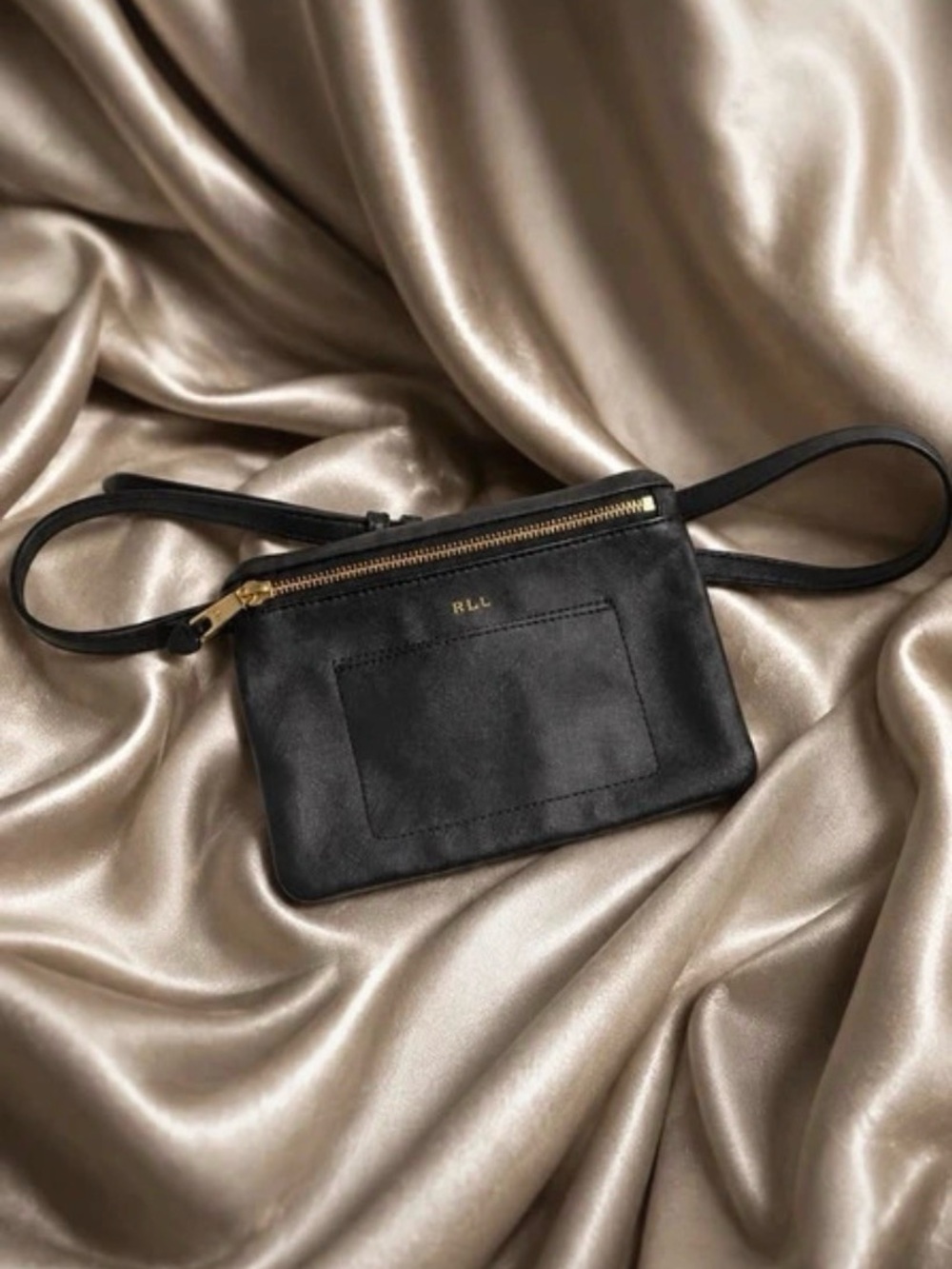 Ralph Lauren Black Leather Mini Belt Bag with Gold Zipper